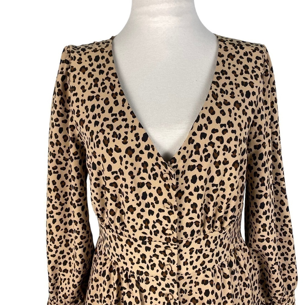 J Crew Button Down A Line Midi Dress in Leopard Print - Picture 2 of 11
